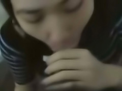 Long haired asian teen blows dick