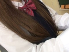 Hawt brunette hair student Ria Sakurai gets exposed for school principal after the classes and gets her slit stimulated by vibrator in advance of that babe gives head to him and other professors on her knees and getting banged hardcore in group sex session on the desk